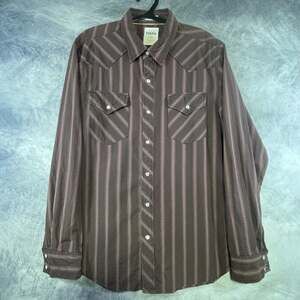 Fossil Brown Striped Long Sleeve Western Button Down Shirt Mens Size L